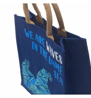 bolsa de yute estampada - Somos olas - Cinza, Azul y Natural