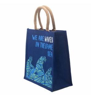 bolsa de yute estampada - Somos olas - Cinza, Azul y Natural