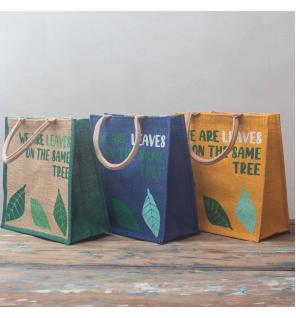 bolsa de yute estampada - Somos olas - Cinza, Azul y Natural