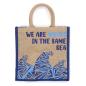 bolsa de yute estampada - Somos olas - Cinza, Azul y Natural