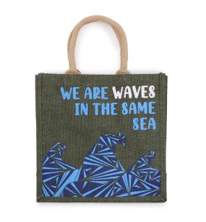 bolsa de yute estampada - Somos olas - Cinza, Azul y Natural