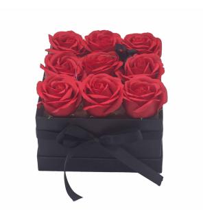 Caja de Regalo - Flor de Jabón 9 Rosas rojo - cuadrado