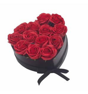 Caja de Regalo - Flor de Jabón 13 Rosas rojo - corazon