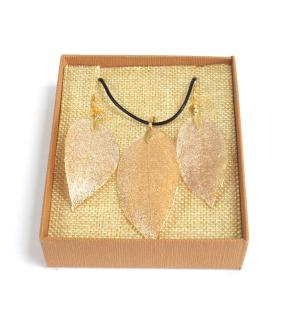 Conjunto de collar y aretes - Hoja de valor - Oro