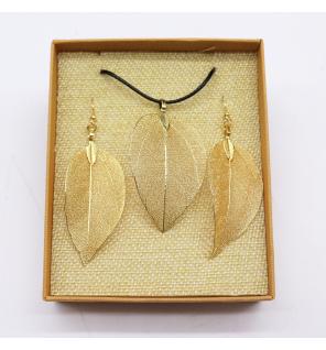 Conjunto de collar y aretes - Hoja de valor - Oro