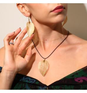 Conjunto de collar y aretes - Hoja de valor - Oro