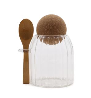 Tarro de cristal de bambú Cottage pequeño - Acanalado con cuchara - 10 cm