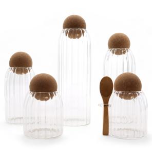 Tarro de cristal de bambú Cottage pequeño - Acanalado con cuchara - 10 cm