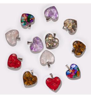 Colgantes de corazón con carcasa de acero - Chip de gemas y conchas Surtido