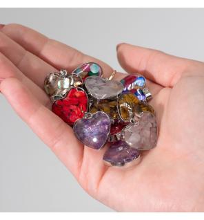 Colgantes de corazón con carcasa de acero - Chip de gemas y conchas Surtido