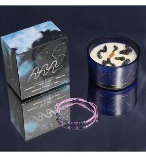 Vela de cristal del zodiaco con pulsera de piedras preciosas - Aquarious