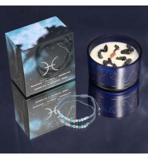 Vela de Cristal del Zodiaco con Pulsera de Piedras Preciosas - Piscis