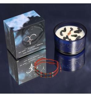 Vela de Cristal del Zodiaco con Pulsera de Piedras Preciosas - Aries