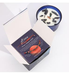 Vela de Cristal del Zodiaco con Pulsera de Piedras Preciosas - Aries