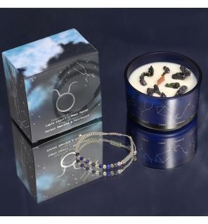 Vela de Cristal del Zodiaco con Pulsera de Piedras Preciosas - Tauro