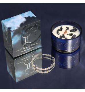 Vela de Cristal del Zodiaco con Pulsera de Piedras Preciosas - Géminis