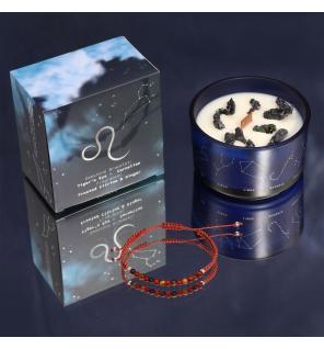 Vela de Cristal del Zodiaco con Pulsera de Piedras Preciosas - Leo