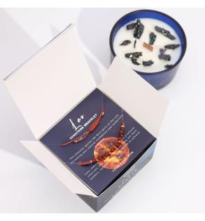 Vela de Cristal del Zodiaco con Pulsera de Piedras Preciosas - Leo