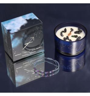 Vela de Cristal del Zodiaco con Pulsera de Piedras Preciosas - Sagitario