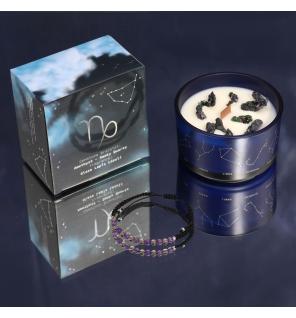 Vela de Cristal del Zodiaco con Pulsera de Piedras Preciosas - Capricornio