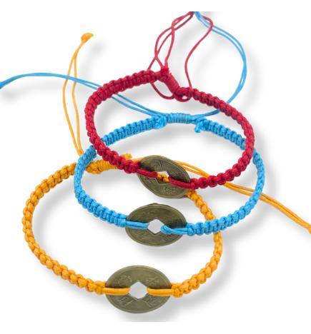 Pulseras de la Amistad Hechas a Mano - Moneda Feng Shui de la Suerte (surtido)