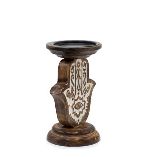 Candelabro de Madera de Mango - Hamsa - Pequeño 18x11cm