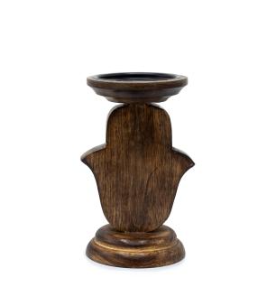 Candelabro de Madera de Mango - Hamsa - Pequeño 18x11cm