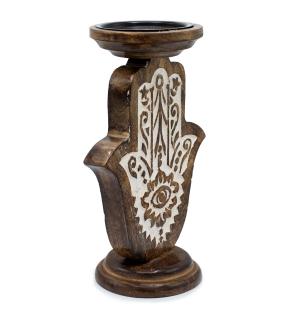 Candelabro de Madera de Mango - Hamsa - Grande 25x18cm
