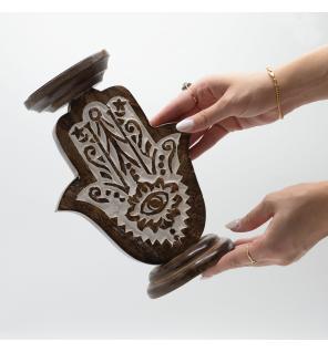 Candelabro de Madera de Mango - Hamsa - Grande 25x18cm