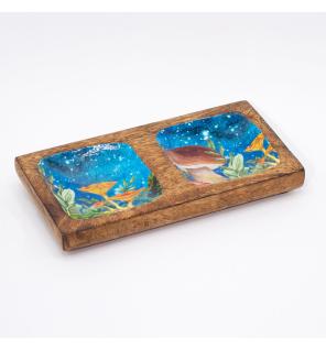 Bandeja doble 20x10x2.5cm - Diseño seta verde azulado