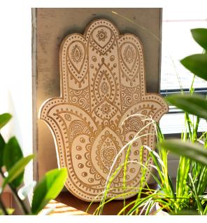 Placa de pared Mano de Hamsa en madera de Mango - Blanco