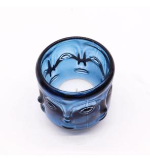 Tarro de vela con caras de Buda - Azul real