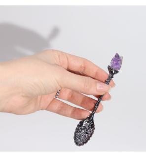 Juego de 7 Cucharas de Bruja de Cristal de Piedra Preciosa de Plata Oscura