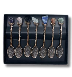 Set de 7 Cucharas de Bruja de Cristal con Piedra Preciosa de Bronce