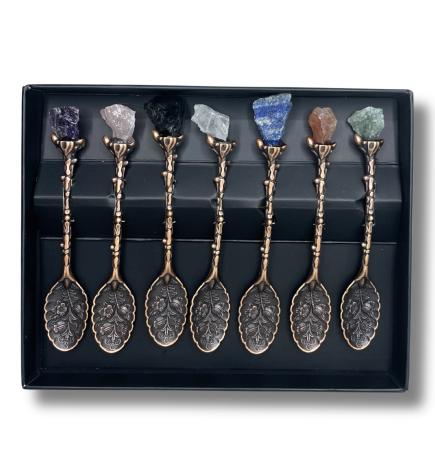 Set de 7 Cucharas de Bruja de Cristal con Piedra Preciosa de Bronce