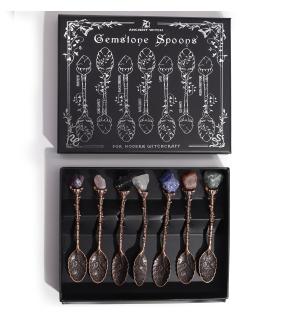 Set de 7 Cucharas de Bruja de Cristal con Piedra Preciosa de Bronce