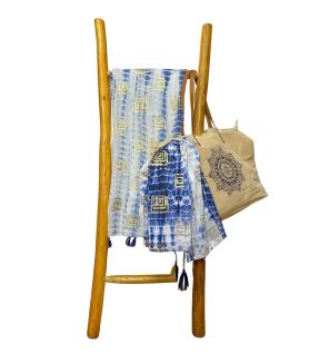 Colección Nómada Sari Mediterráneo - Pareo - Azul Teñido Anudado & Estampado