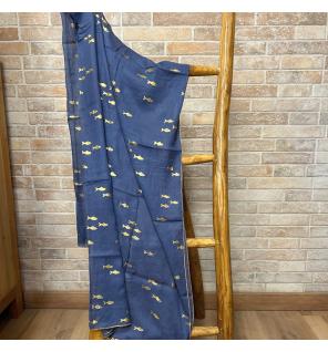 Colección Nómada Sari Mediterráneo - Pareo - Diseño de Peces en Azul Marino y Oro