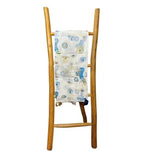 Colección Nómada Sari Mediterráneo - Pareo - Diseño del Ojo Maligno en Blanco, Azul y Oro