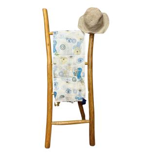 Colección Nómada Sari Mediterráneo - Pareo - Diseño del Ojo Maligno en Blanco, Azul y Oro