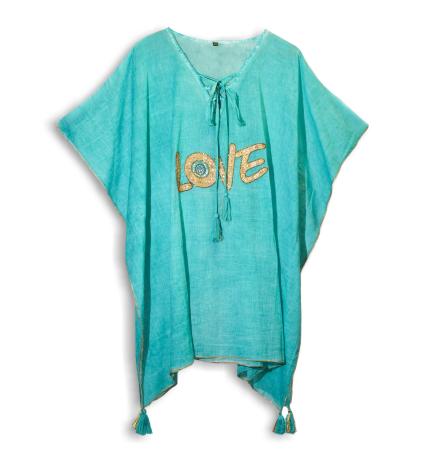 Colección Nómada Sari Mediterráneo - Kaftan - Diseño de Corazón en Turquesa y Oro