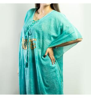 Colección Nómada Sari Mediterráneo - Kaftan - Diseño de Corazón en Turquesa y Oro