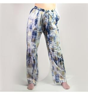 (ML) Colección Nómada Sari Mediterráneo - Pantalones - Motivo Griego en Oro y Azul