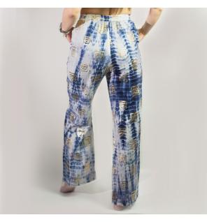 (ML) Colección Nómada Sari Mediterráneo - Pantalones - Motivo Griego en Oro y Azul