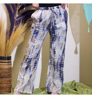 (ML) Colección Nómada Sari Mediterráneo - Pantalones - Motivo Griego en Oro y Azul