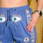 (ML) Colección Nómada Sari Mediterráneo - Pantalones - Diseño del Ojo Maligno en Azul Rico y Oro