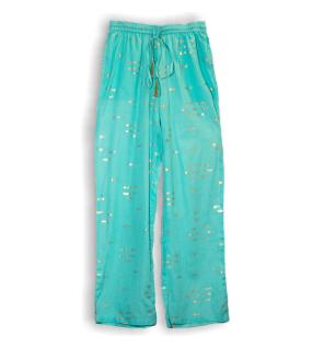 (ML) Colección Nómada Sari Mediterráneo - Pantalones - Diseño de Peces en Turquesa y Oro
