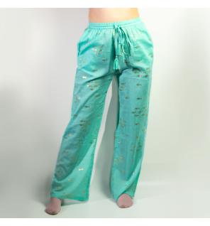 (ML) Colección Nómada Sari Mediterráneo - Pantalones - Diseño de Peces en Turquesa y Oro