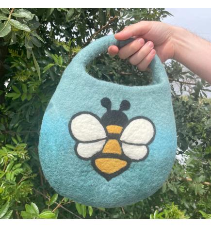 Bolsa de fieltro para abejas - Un asa con imán - Azul y verde