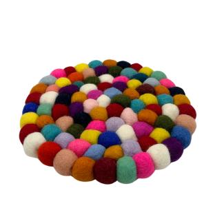 Mantel individual redondo de bolas de fieltro - 20 cm multicolor